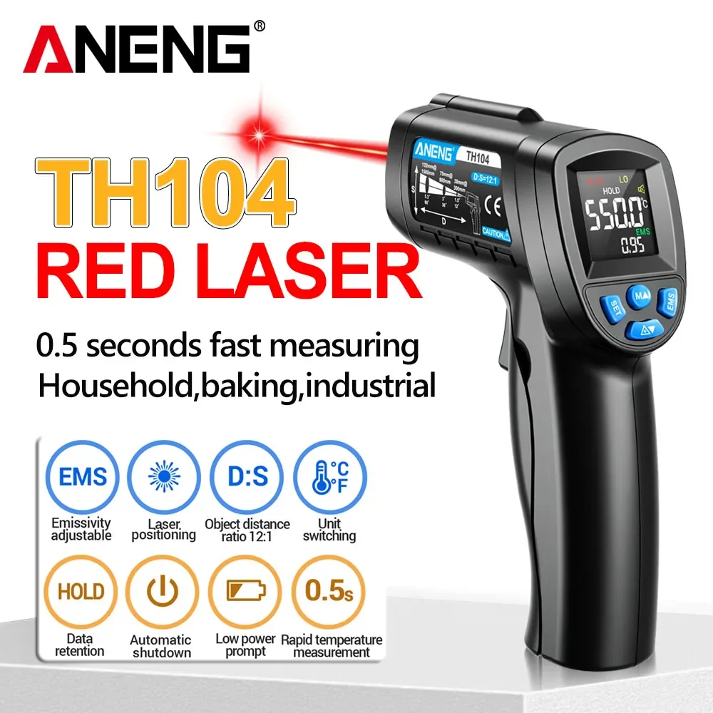Industrial Laser Thermometer Gun - ANENG TH104 Infrared Handheld Temperature Gun