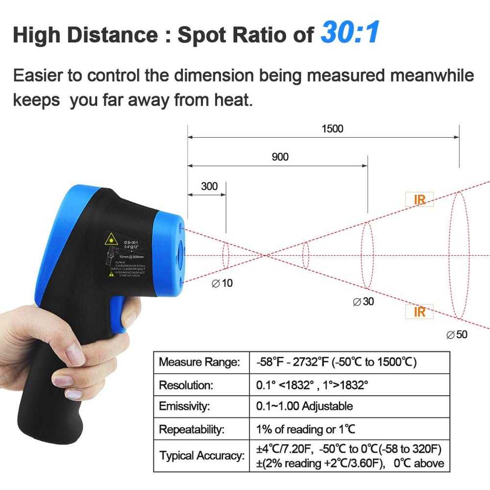 -50℃ to 1500℃ Laser Thermomete - Industrial Laser Thermometer Gun 评论和价格