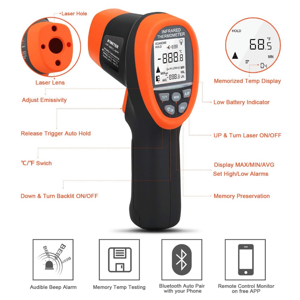 BTMETER Digital Pyrometer Non- - Industrial Laser Thermometer Gun 评论和价格